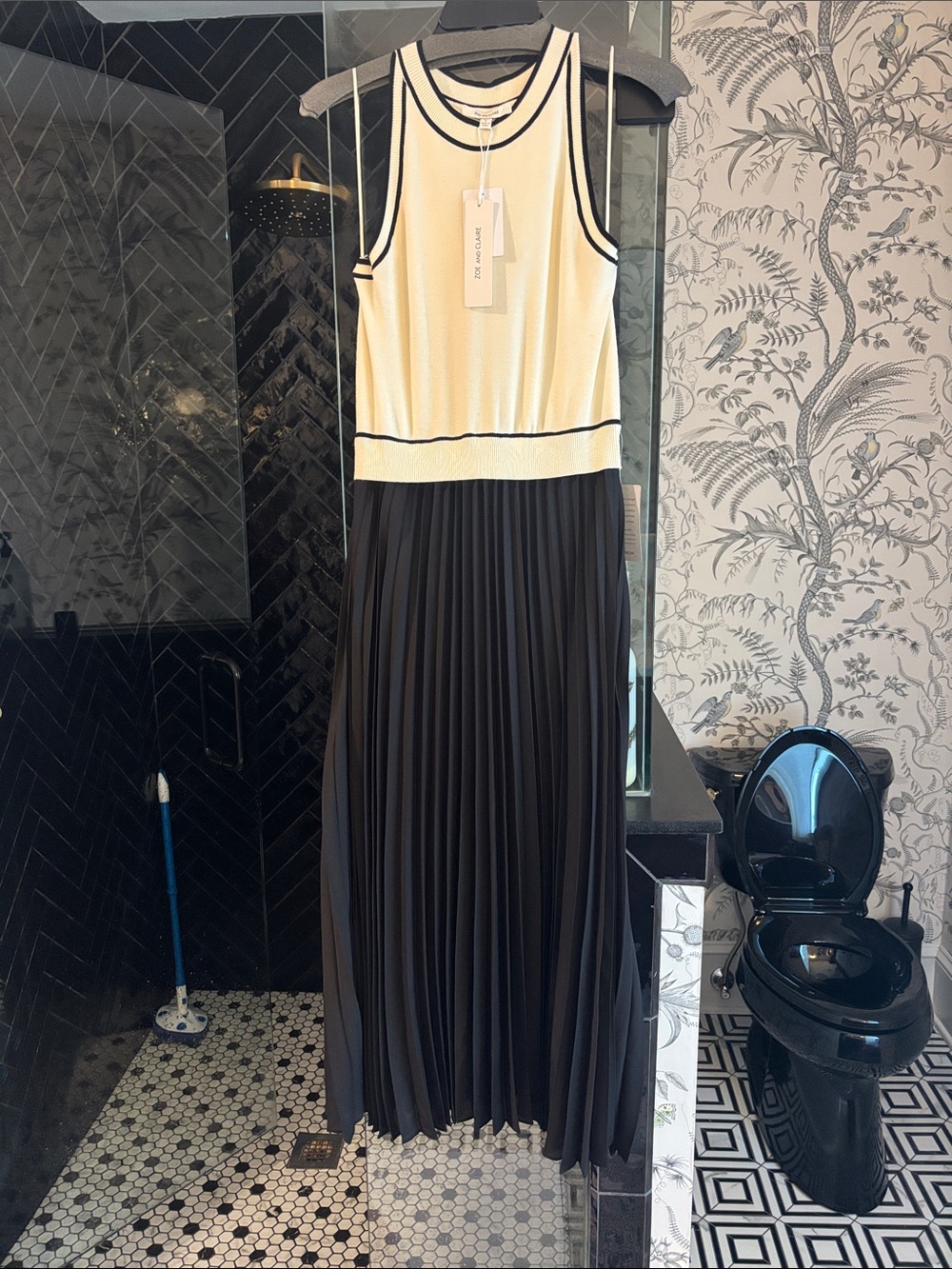 Cream and black mixed media dress